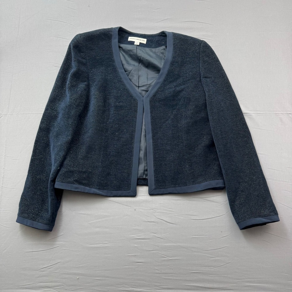 Gruppo Americano Vintage Navy Blue Gold Shimmer Blazer Jacket Sz 12 Made in‎ USA
